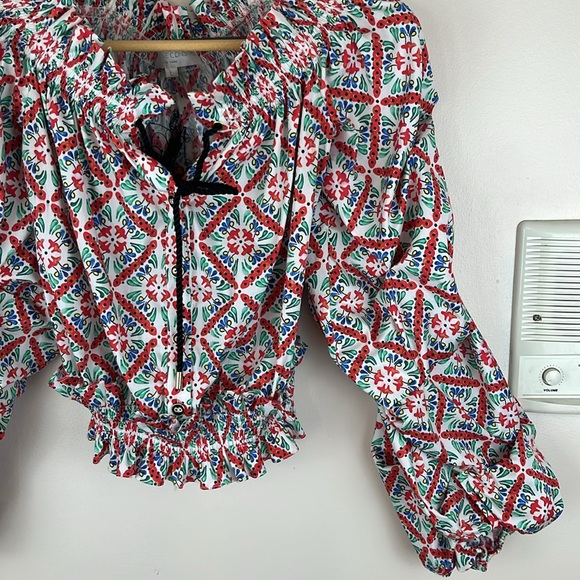 Caroline Constas Lorena Blouse Floral Tile Multi Colored, Off Shoulder, *Flaws* - Picture 4 of 16